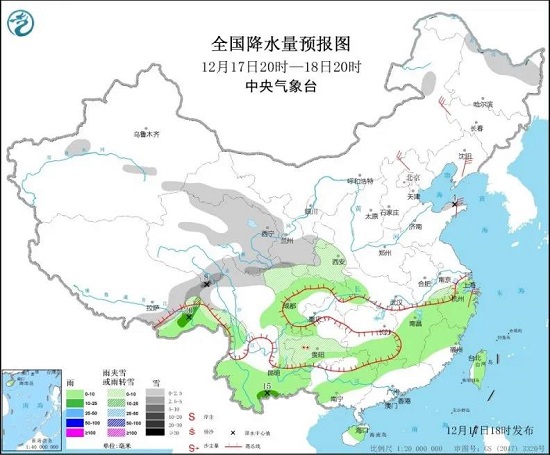 全国降水量预报图（12月17日20时-18日20时）