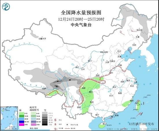 全國降水量預報圖（12月24日20時-25日20時）