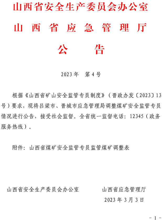 山西省安全生产委员会办公室最新公告